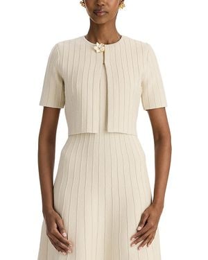 Oscar de la Renta Ottoman Sparkle Knit Cropped Jacket - Natural