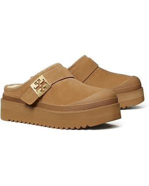 Tory Burch Mellow Shearling Lined Platform Clogs - Brown