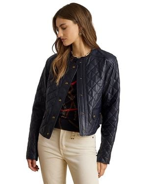 Ralph Lauren Diamond Quilted Lambskin Cropped Jacket - Blue