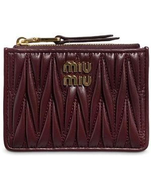Miu Miu Matelasse Nappa Leather Zipper Card Holder - Purple