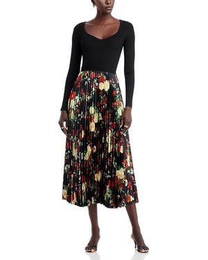 Tahari The Mave Mixed Media Midi Dress - Black