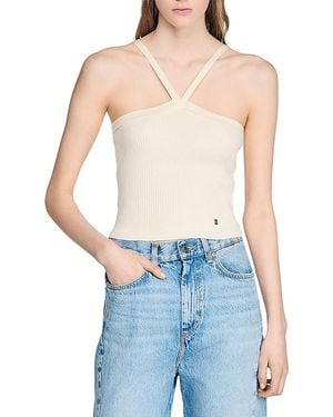 Sandro Arenadia Short Rib Knit Top - Blue