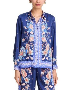 Aqua Scarf Button Front Shirt - Blue