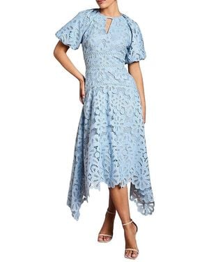 Coast Lace Hanky Hem Puff Sleeve Dress - Blue