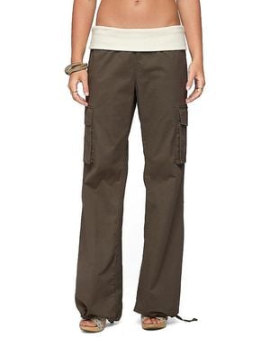 Edikted Jolee Contrast Ribbed Foldover Cargo Pants - Gray