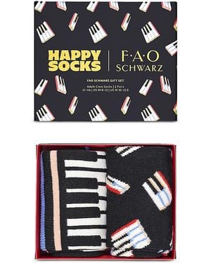 Happy Socks X Fao Schwarz Piano Crew Socks Gift Set, Pack Of 2 - Black