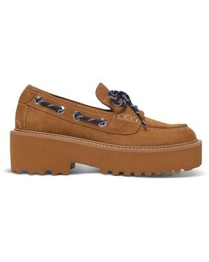Maje Suede Platform Boat Shoe Loafers - Brown