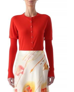 Jason Wu Merino Wool Crewneck Cardigan Sweater - Red