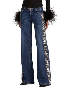 Alice + Olivia Emryn Ultra Low Rise Embellished Relaxed Flare Jeans - Blue