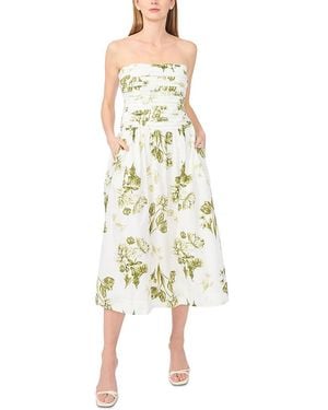 1.STATE Strapless Ruched Bodice Midi Dress - Multicolor