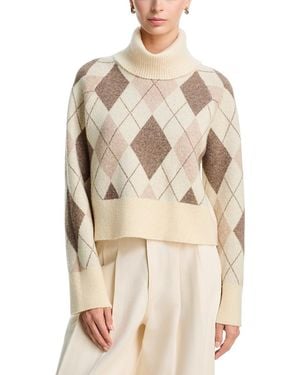 French Connection Koda Argyle Knit Turtleneck Sweater - Natural