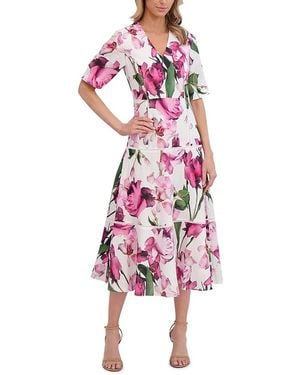 Ted Baker Short Sleeve V Neck Midi Dress - Pink