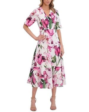 Ted Baker Short Sleeve V Neck Midi Dress - Pink