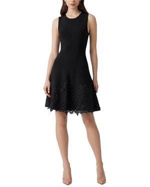 Teri Jon Knit Fit-And-Flare Lace Trim Dress - Black