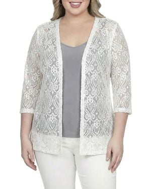 Standards & Practices Plus 3/4 Sleeve Sequin Embroidered Floral Lace Cardigan - Gray