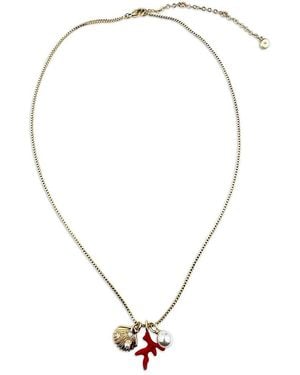 Aqua Pave & Imitation Pearl Sea Charm Pendant Necklace, 17-20 - Metallic