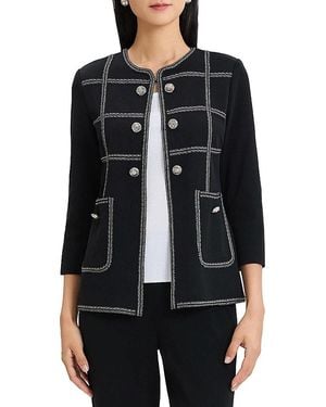 Ming Wang Heritage Grid Trim Knit Jacket - Black