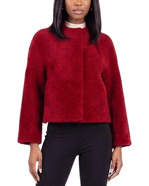 Gorski Reversible Collarless Shearling Lamb Jacket With 3/4 Sleeves - Red