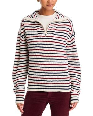 Rag & Bone Georgie Striped Half Zip Sweater - Red