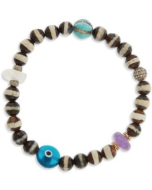 Ileana Makri Multi Gemstone & Diamond Striped Bead Stretch Bracelet - Blue