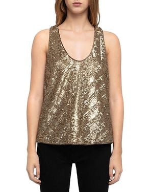 Zadig & Voltaire Tarys Sequined Scoop Neck Tank - Brown