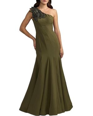 Mac Duggal Petite Crepe One Shoulder Gown With Flower Detail - Green