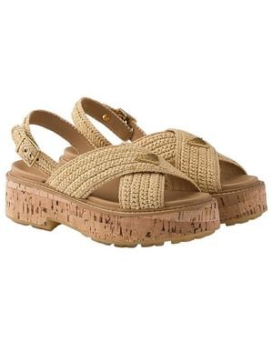 Prada Crochet Platform Sandals - Natural