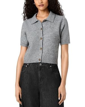 French Connection Suzie Knit Short Sleeve Collared Cardigan Sweater - Gray