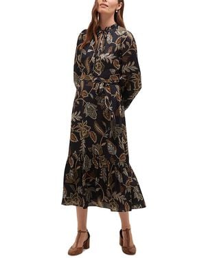 Hobbs Vespa Printed Tie Waist Flounce Hem Dress - Black