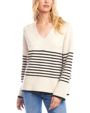 Karen Kane Striped V Neck Sweater - Natural