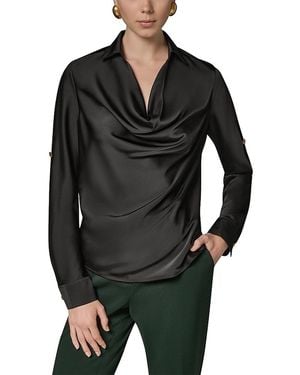 Donna Karan Roll Tab Cowl Neck Shirt - Black