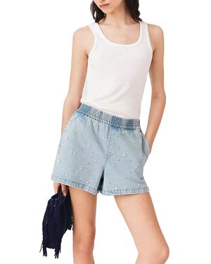 Maje Floral Denim Shorts - Blue