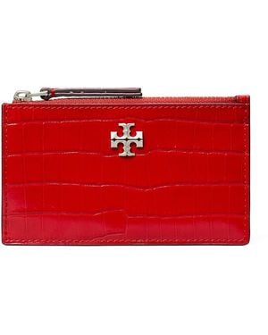 Tory Burch Kira Croc Embossed Leather Card Case - Red
