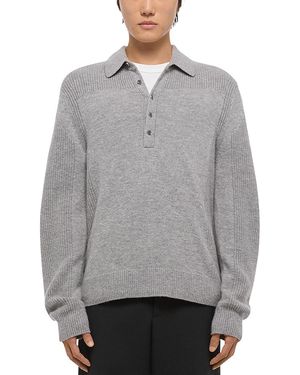 Helmut Lang Relaxed Fit Block Knit Wool Polo Sweater - Gray