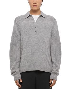 Helmut Lang Relaxed Fit Block Knit Wool Polo Sweater - Gray