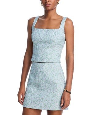 Aqua Floral Brocade Top - Blue