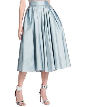 EMILY SHALANT Tea Length Pleated Soft Taffeta Skirt - Blue