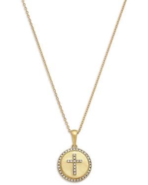 Bloomingdale's Fine Collection Diamond Cross Disc Pendant Necklace - Metallic