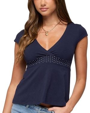 Edikted Indygo Polka Dot V Neck Top - Blue