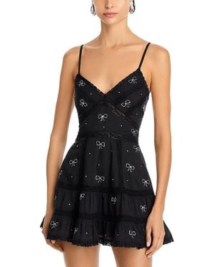 LoveShackFancy Solbina Crystal Bow Cotton Mini Dress - Black