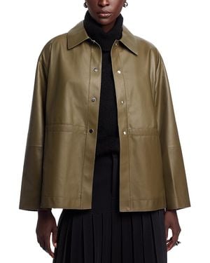 Lafayette 148 New York Lightweight Lambskin Leather Gathered Waist Oversized Jacket - Brown