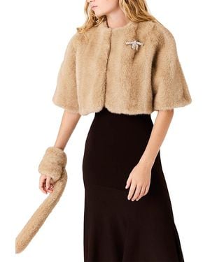 Maje Collarless Faux Fur Jacket - Black