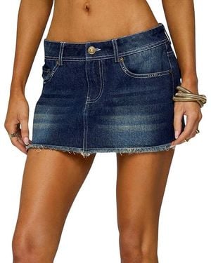 Edikted Dreya Embroidered Pocket Denim Mini Skirt - Blue