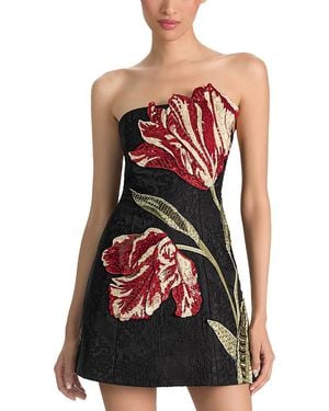 Alice + Olivia Katia Embellished Strapless Dress - Red