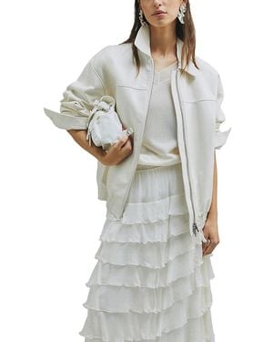 Marella Vertice Nappa Leather Blouson Jacket - Gray