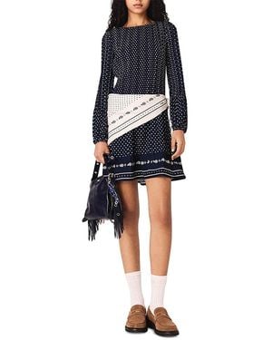 Maje Patterned Pleated Dress - Blue