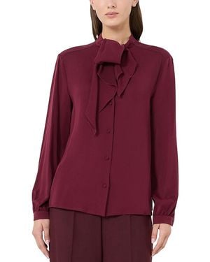 Max Mara Silk Ruffle Neck Shirt - Red