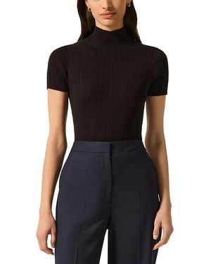 Argent Ribbed Short Sleeve Turtleneck Top - Black