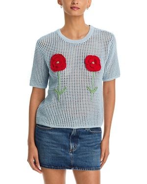 Aqua Knit Crochet Trim Tops - Blue