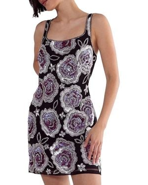 Nasty Gal Beaded Flower Sequin Mini Dress - Purple